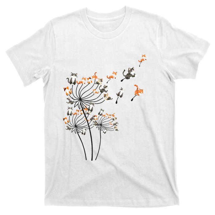 Cat For Women Girl Cute Dandelion Flower T-Shirt