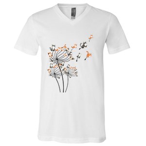 Cat For Women Girl Cute Dandelion Flower V-Neck T-Shirt