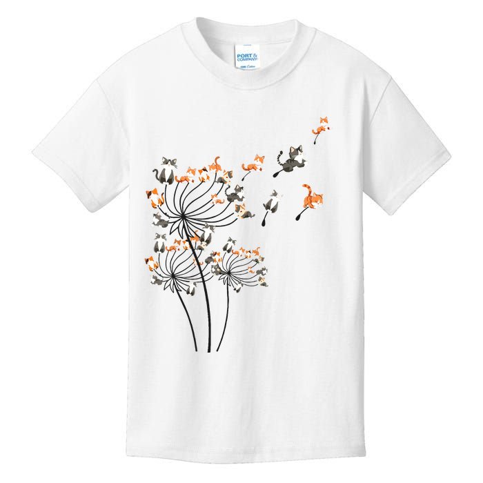 Cat For Women Girl Cute Dandelion Flower Kids T-Shirt