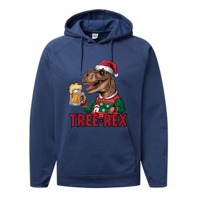 Christmas Family Xmas Ugly Outfit Merry Beer Dinosaur Trex Tank Top Performance Fleece Hoodie