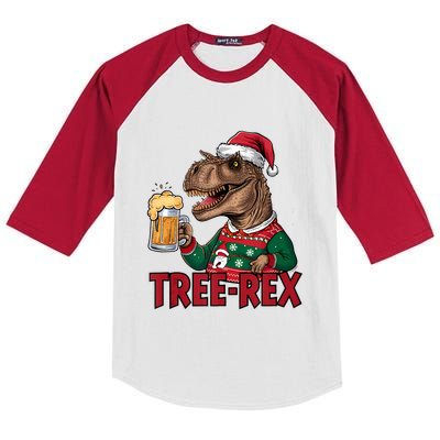 Christmas Family Xmas Ugly Outfit Merry Beer Dinosaur Trex Tank Top Kids Colorblock Raglan Jersey