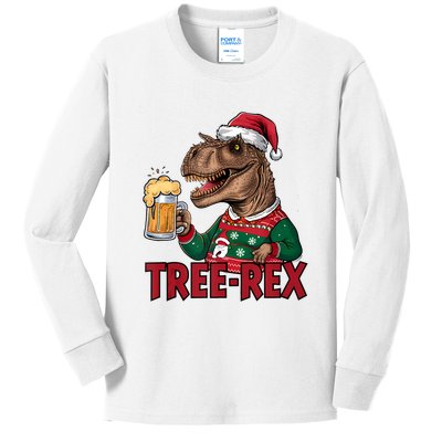 Christmas Family Xmas Ugly Outfit Merry Beer Dinosaur Trex Tank Top Kids Long Sleeve Shirt