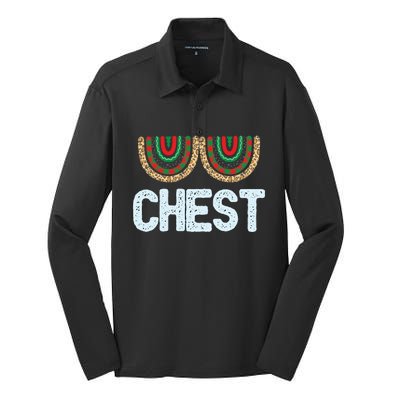 Chest Funny Xmas Chestnuts Matching Couples Christmas Nuts Funny Gift Silk Touch Performance Long Sleeve Polo