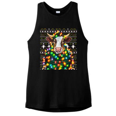 Christmas Family Xmas Ugly Christmas Outfit Merry Cow Tank Top Ladies PosiCharge Tri-Blend Wicking Tank