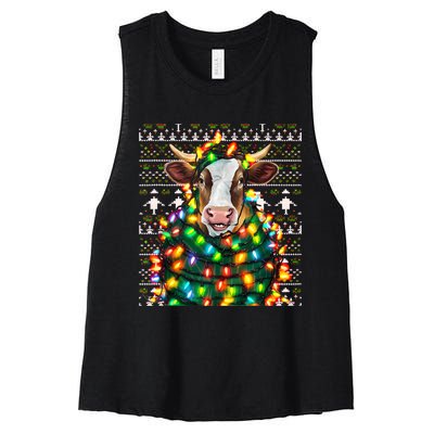 Christmas Family Xmas Ugly Christmas Outfit Merry Cow Tank Top Women's Racerback Cropped Tank