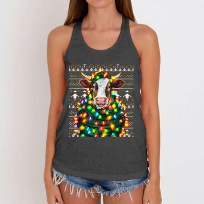 Christmas Family Xmas Ugly Christmas Outfit Merry Cow Tank Top Women's Knotted Racerback Tank