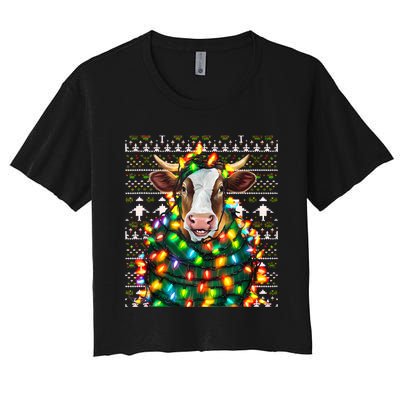 Christmas Family Xmas Ugly Christmas Outfit Merry Cow Tank Top Women's Crop Top Tee