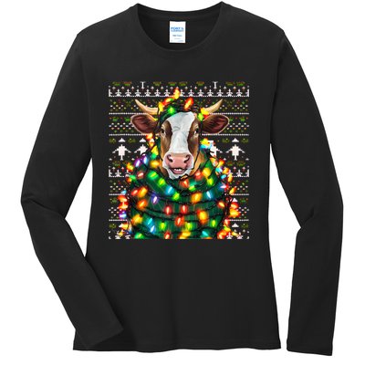 Christmas Family Xmas Ugly Christmas Outfit Merry Cow Tank Top Ladies Long Sleeve Shirt