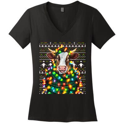 Christmas Family Xmas Ugly Christmas Outfit Merry Cow Tank Top Women's V-Neck T-Shirt