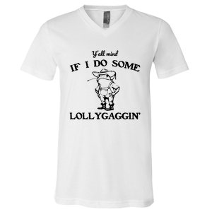 Cowboy Frog YAll Mind If I Do Some Lollygaggin V-Neck T-Shirt