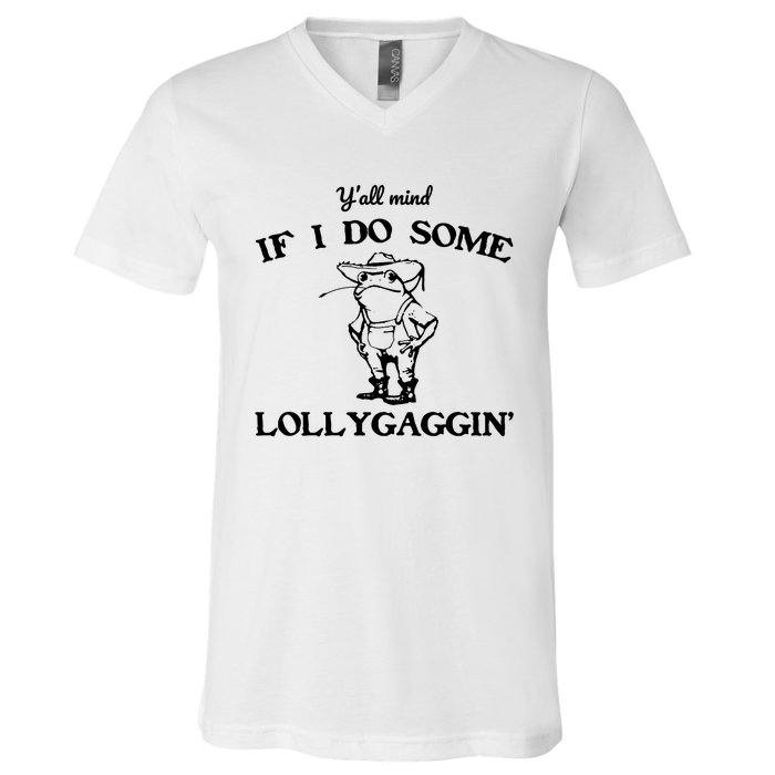 Cowboy Frog YAll Mind If I Do Some Lollygaggin V-Neck T-Shirt