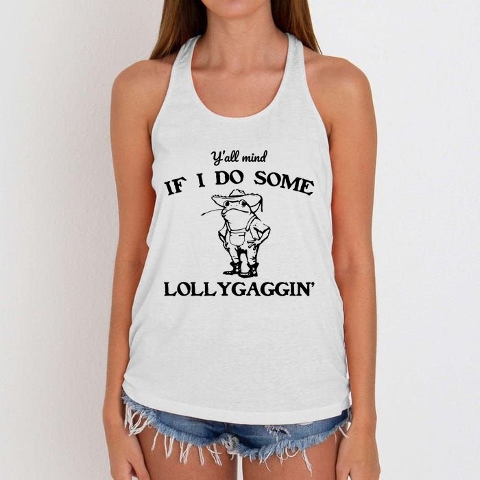 Cowboy Frog YAll Mind If I Do Some Lollygaggin Women's Knotted Racerback Tank