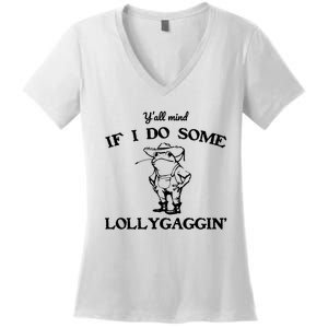 Cowboy Frog YAll Mind If I Do Some Lollygaggin Women's V-Neck T-Shirt