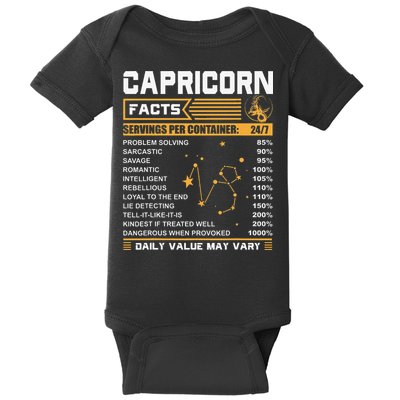 Capricorn Facts Zodiac Funny Capricorn Birthday Gift Baby Bodysuit