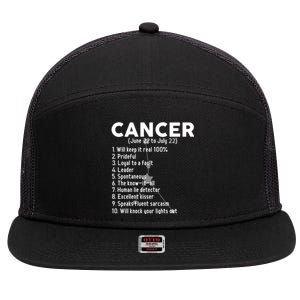 Cancer Facts Zodiac Sign Astrology Funny Gift 7 Panel Mesh Trucker Snapback Hat