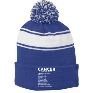 Cancer Facts Zodiac Sign Astrology Funny Gift Stripe Pom Pom Beanie