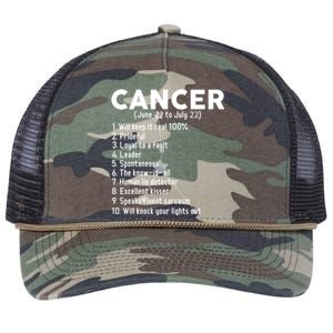 Cancer Facts Zodiac Sign Astrology Funny Gift Retro Rope Trucker Hat Cap