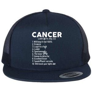 Cancer Facts Zodiac Sign Astrology Funny Gift Flat Bill Trucker Hat