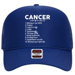 Cancer Facts Zodiac Sign Astrology Funny Gift High Crown Mesh Back Trucker Hat