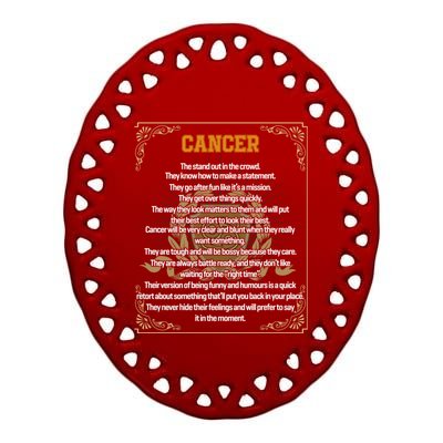 Cancer Facts Zodiac Sign Awesome Horoscope Birthday Gift Ceramic Oval Ornament