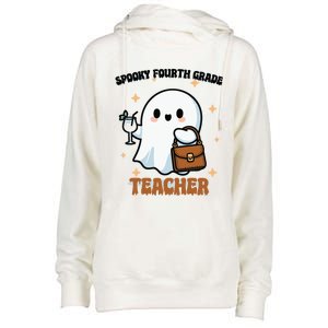 Cute Ghost 4th Grade Teacher Spooky Fourth Grade Teacher Gift Womens Funnel Neck Pullover Hood