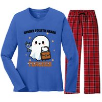 Cute Ghost 4th Grade Teacher Spooky Fourth Grade Teacher Gift Women's Long Sleeve Flannel Pajama Set 