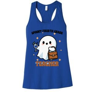 Cute Ghost 4th Grade Teacher Spooky Fourth Grade Teacher Gift Women's Racerback Tank