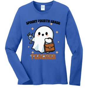 Cute Ghost 4th Grade Teacher Spooky Fourth Grade Teacher Gift Ladies Long Sleeve Shirt