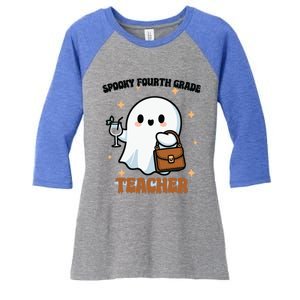 Cute Ghost 4th Grade Teacher Spooky Fourth Grade Teacher Gift Women's Tri-Blend 3/4-Sleeve Raglan Shirt