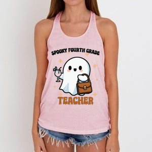 Cute Ghost 4th Grade Teacher Spooky Fourth Grade Teacher Gift Women's Knotted Racerback Tank