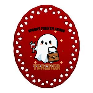 Cute Ghost 4th Grade Teacher Spooky Fourth Grade Teacher Gift Ceramic Oval Ornament