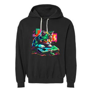 Cat Gaming 8bit Gaming Garment-Dyed Fleece Hoodie