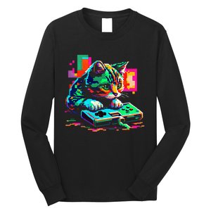 Cat Gaming 8bit Gaming Long Sleeve Shirt