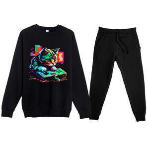 Cat Gaming 8bit Gaming Premium Crewneck Sweatsuit Set