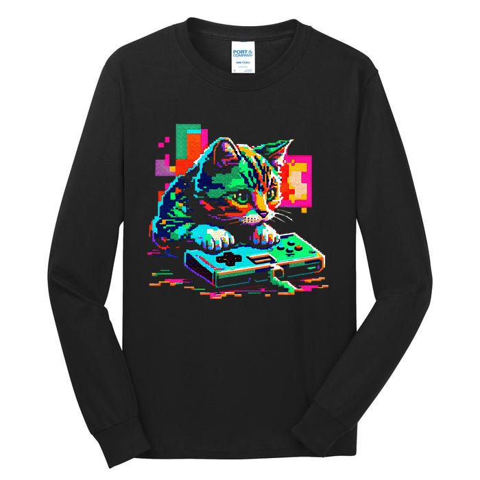 Cat Gaming 8bit Gaming Tall Long Sleeve T-Shirt