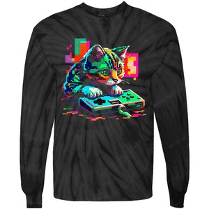 Cat Gaming 8bit Gaming Tie-Dye Long Sleeve Shirt