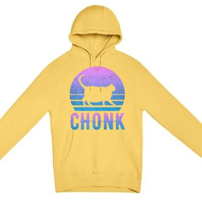 Chonk Gradient 90´S Funny Retro Fat Cat Meme Premium Pullover Hoodie