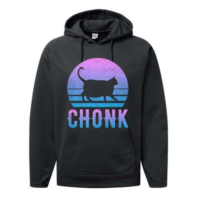 Chonk Gradient 90´S Funny Retro Fat Cat Meme Performance Fleece Hoodie