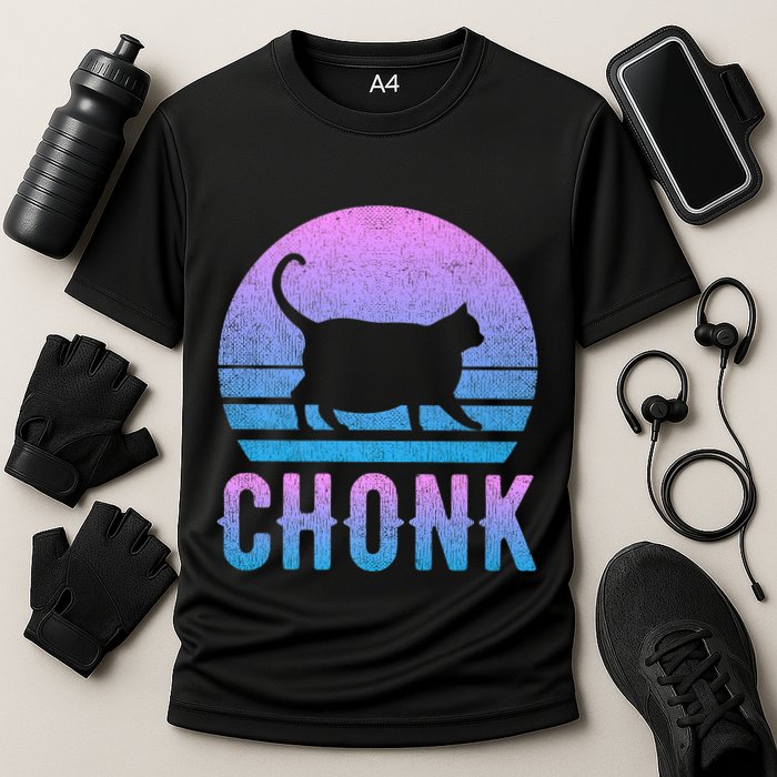 Chonk Gradient 90´S Funny Retro Fat Cat Meme Performance Shirt