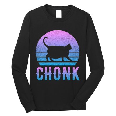 Chonk Gradient 90´S Funny Retro Fat Cat Meme Long Sleeve Shirt