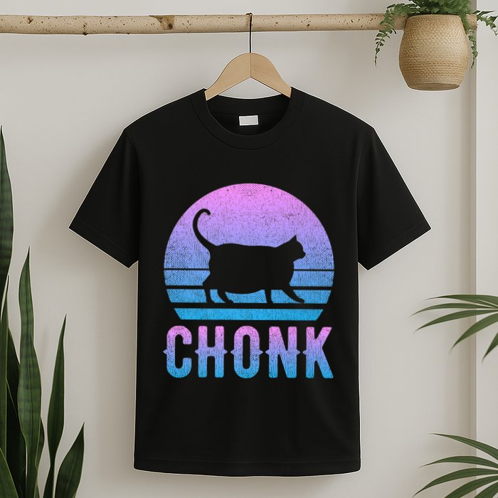 Chonk Gradient 90´S Funny Retro Fat Cat Meme T-Shirt