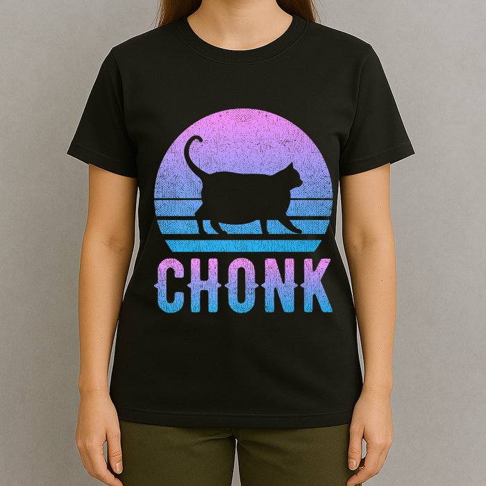 Chonk Gradient 90´S Funny Retro Fat Cat Meme T-Shirt