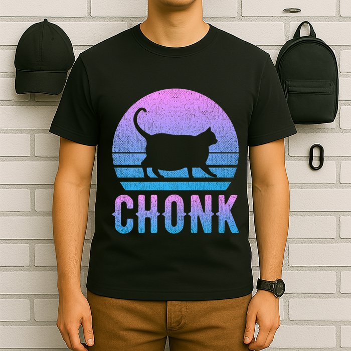 Chonk Gradient 90´S Funny Retro Fat Cat Meme T-Shirt