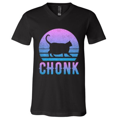 Chonk Gradient 90´S Funny Retro Fat Cat Meme V-Neck T-Shirt