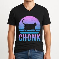 Chonk Gradient 90´S Funny Retro Fat Cat Meme V-Neck T-Shirt