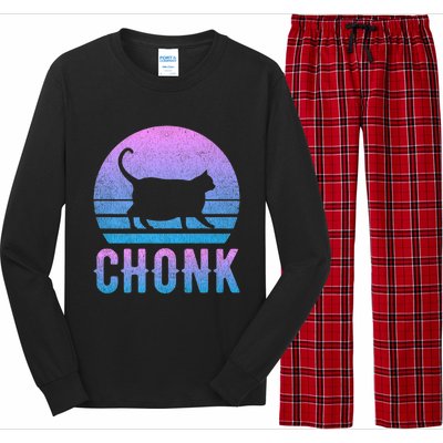 Chonk Gradient 90´S Funny Retro Fat Cat Meme Long Sleeve Pajama Set