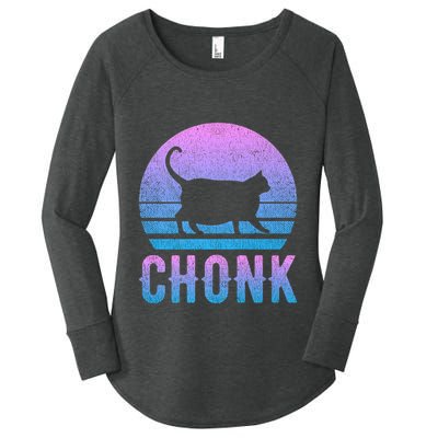Chonk Gradient 90´S Funny Retro Fat Cat Meme Women's Perfect Tri Tunic Long Sleeve Shirt