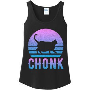 Chonk Gradient 90´S Funny Retro Fat Cat Meme Ladies Essential Tank