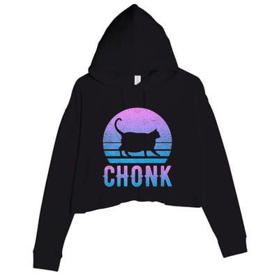 Chonk Gradient 90´S Funny Retro Fat Cat Meme Crop Fleece Hoodie