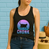 Chonk Gradient 90´S Funny Retro Fat Cat Meme Womens Tank Top